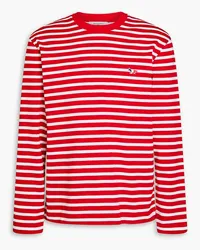 Kitsuné Appliquéd striped cotton-jersey T-shirt - Red Red