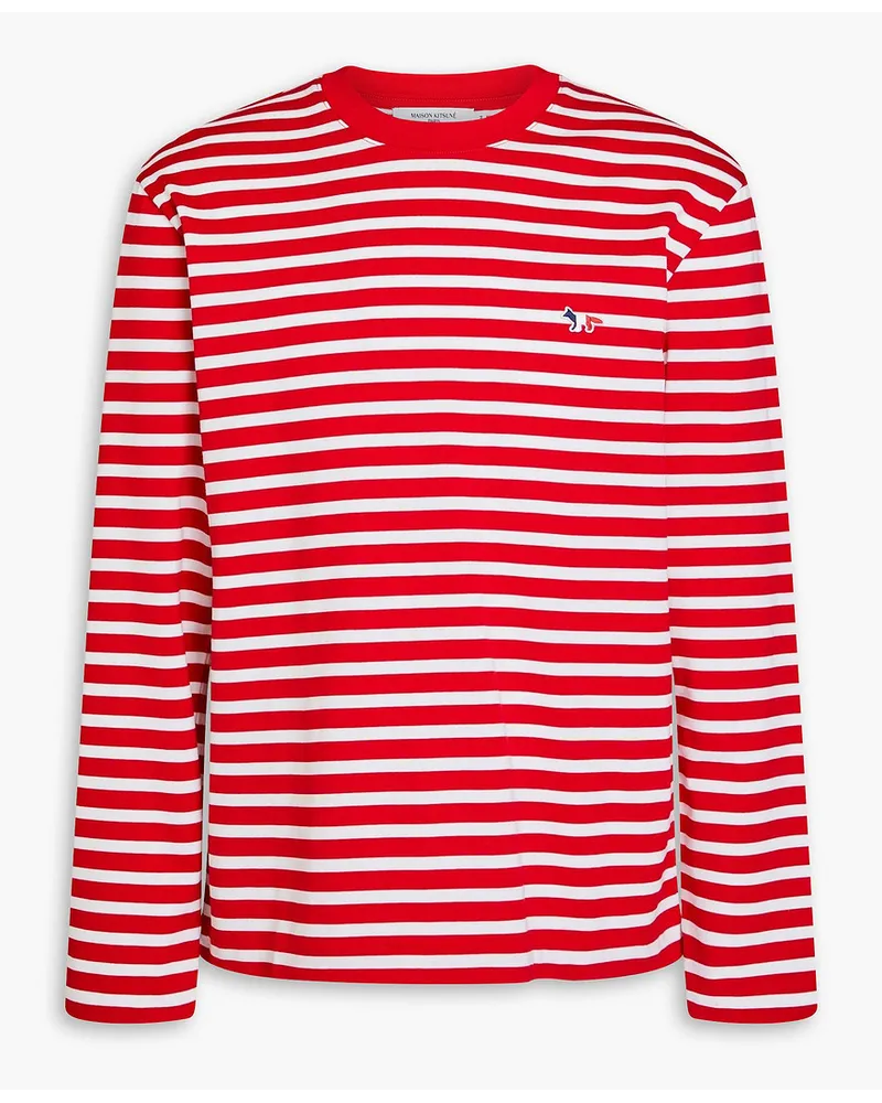 Kitsuné Appliquéd striped cotton-jersey T-shirt - Red Red