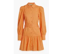 Tara belted gathered cotton-poplin mini shirt dress - Orange