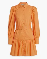 Walter Baker Tara belted gathered cotton-poplin mini shirt dress - Orange Orange