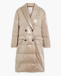 Brunello Cucinelli Double-breasted quilted sequined shell coat - Neutral Neutral