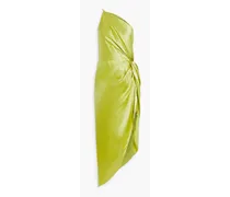 One-shoulder twisted silk-satin midi dress - Green