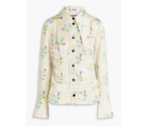 Floral-print ruched crinkled-satin shirt - Neutral