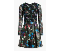 Alice Olivia - Chara tulle-paneled floral-print faux leather mini dress - Black