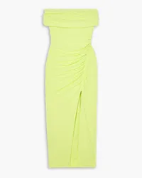 Self-Portrait Off-the-shoulder ruched stretch-jersey midi dress - Green Green