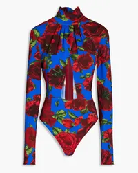 Magda Butrym Gathered cutout floral-print stretch-jersey bodysuit - Blue Blue