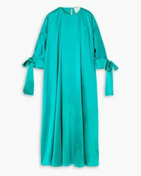 HALPERN Bow-detailed silk-satin kaftan - Blue Blue