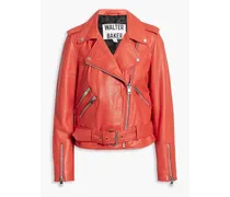 Allison belted leather biker jacket - Orange