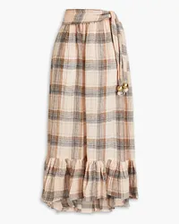 Lisa Marie Fernandez Gathered checked linen-blend gauze midi skirt - Orange Orange