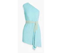 Ella one-shoulder sequined chiffon mini dress - Blue