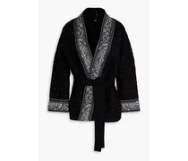 Quilted studded paisley-print knitted jacket - Black