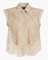 Brunello Cucinelli Sequin-embellished layered silk-organza and cotton-poplin top - Neutral Neutral