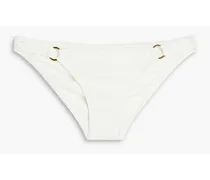 Bari embellished ribbed low-rise bikini briefs - White