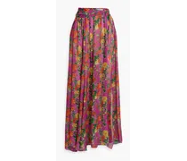 Hera gathered floral-print voile maxi skirt - Purple