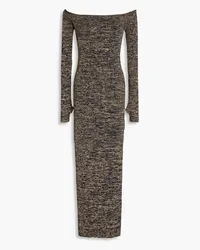 ROTATE Birger Christensen Off-the-shoulder marled ribbed-knit maxi dress - Blue Blue