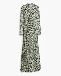 Mikael Aghal Pleated leopard-print crepe maxi dress - Green Green