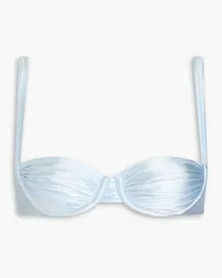 Isa Boulder Brie ruched metallic stretch-satin underwired bikini top - Blue Blue