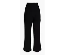 Open-knit wool-blend wide-leg pants - Black