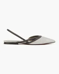 Brunello Cucinelli Bead-embellished suede slingback point-toe flats - Gray Gray