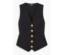 Pinstriped metallic wool-blend gabardine vest - Black