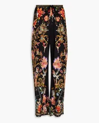 Camilla Crystal-embellished printed silk crepe de chine wide-leg pants - Black Black