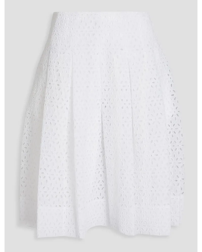 Pleated broderie anglaise cotton-blend skirt - White
