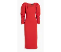 Ruched wool-blend midi dress - Red