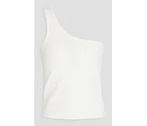 Shiny one-shoulder ribbed stretch-jersey top - White
