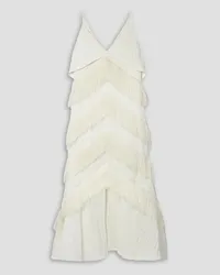 Jil Sander Fringed seersucker midi dress - White White