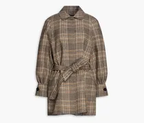 Belted checked wool-blend coat - Gray