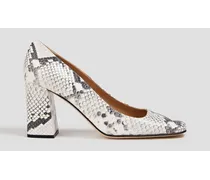 Snake-effect leather pumps - White