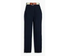 Belted Lyocell and linen-blend wide-leg pants - Blue