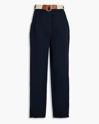 Emporio Armani Belted Lyocell and linen-blend wide-leg pants - Blue Blue