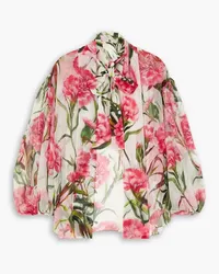 Dolce & Gabbana Bow-detailed floral-print silk-chiffon blouse - Orange Orange