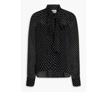 Pussy-bow polka-dot georgette blouse - Black