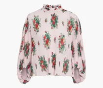 Floral-print plissé-georgette blouse - Pink