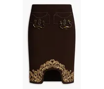 Embellished crepe pencil skirt - Brown