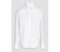 Embellished silk chiffon-paneled cotton-blend poplin shirt - White