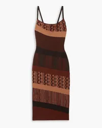 AHLUWALIA Paneled metallic merino wool midi dress - Brown Brown