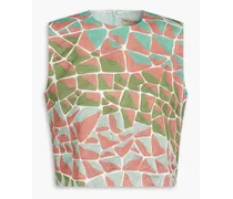 Cropped printed cotton and linen-blend top - Green