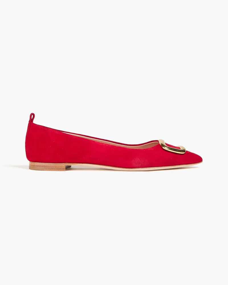 Rupert Sanderson Claudette embellished suede point-toe flats - Red Red