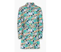 Tara gathered floral-print cotton mini shirt dress - Multicolor