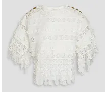 Linen crocheted lace and silk-organza top - White