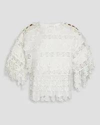 Zimmermann Linen crocheted lace and silk-organza top - White White