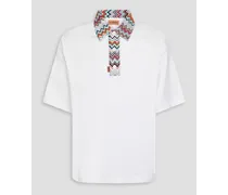 Crochet-trimmed cotton-jersey polo shirt - White