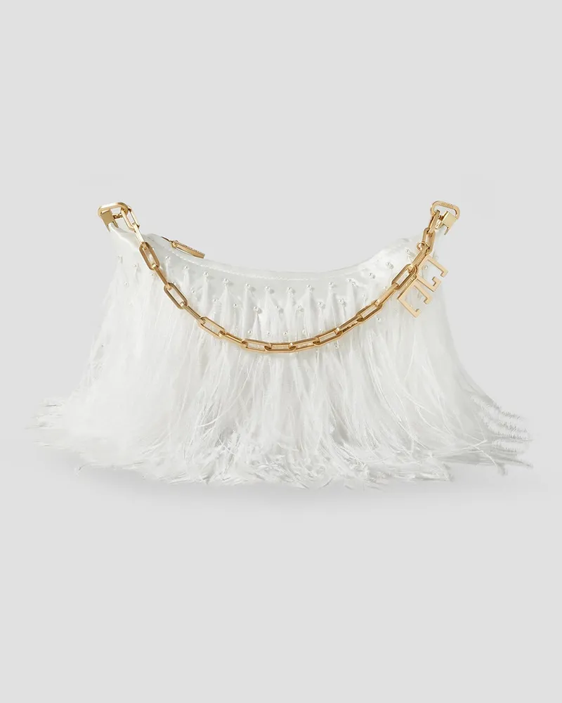 Cult Gaia Faux pearl and feather-embellished satin shoulder bag - White White
