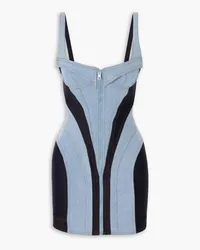 Thierry Mugler Paneled denim and stretch-jersey mini dress - Blue Blue