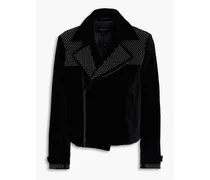 Studded cotton-velvet biker jacket - Black