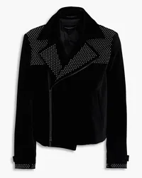 Emporio Armani Studded cotton-velvet biker jacket - Black Black