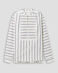 Lafayette148 Pintucked striped cotton-poplin blouse - White White